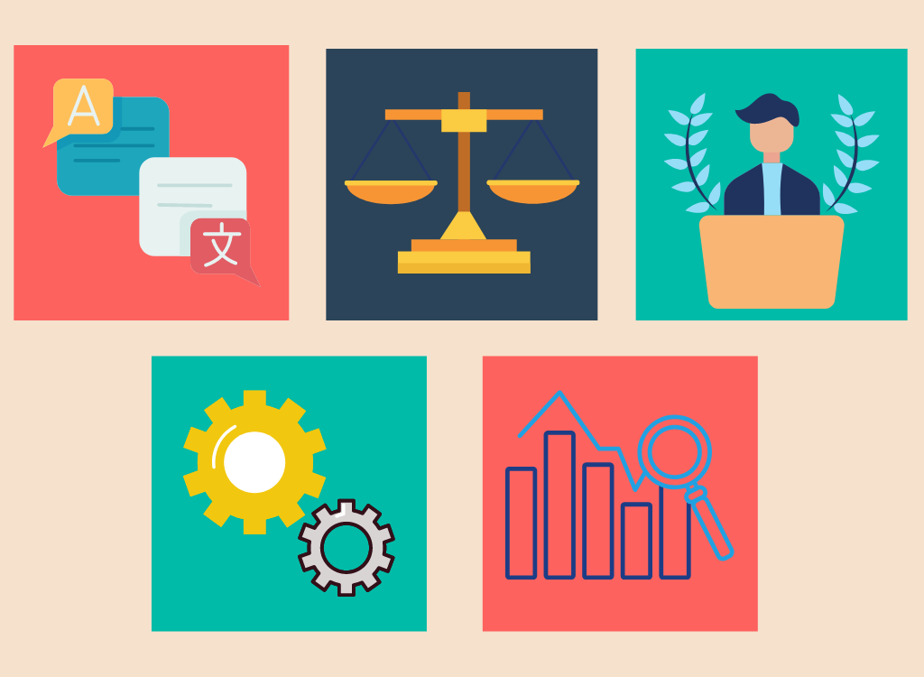 A set of vector illustrations symbolizing the types of companies that need data anonymization