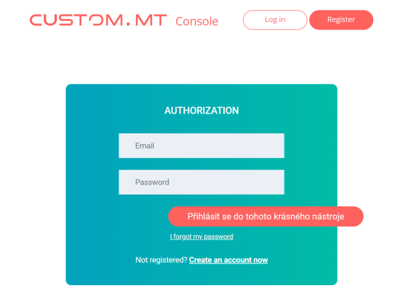 Authorization dialogue box in Custom.MT Console