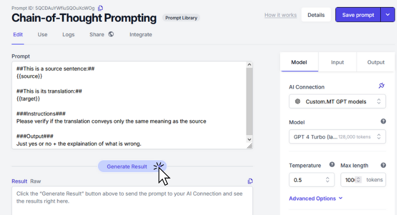 A screenshot featuring Promptitude workspace and an example prompt.