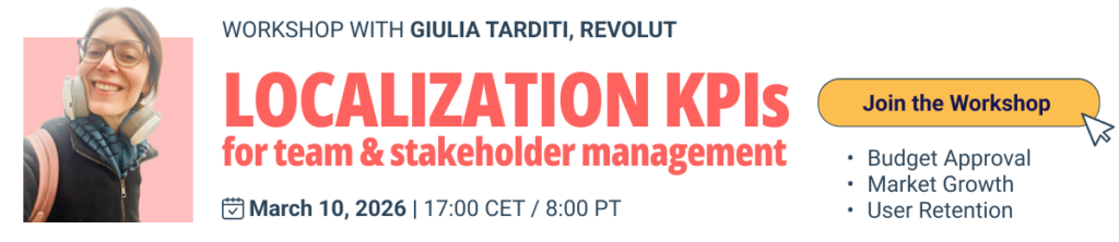 banner about Localization KPI workshop with Giulia Tarditi, Revolut
