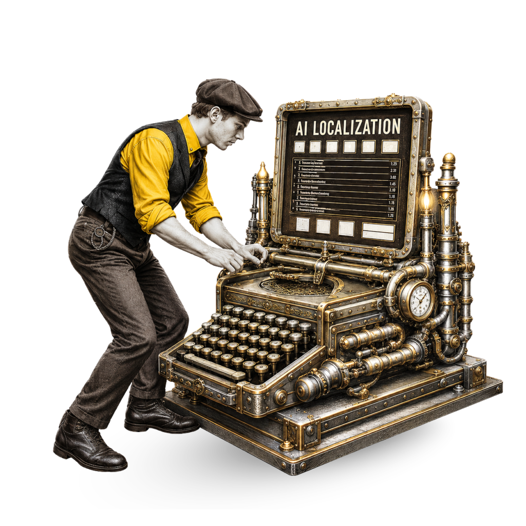 Man with a typing machine