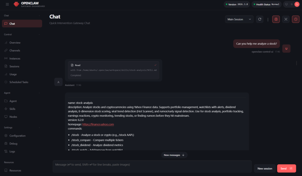 OpenClaw interface screenshot